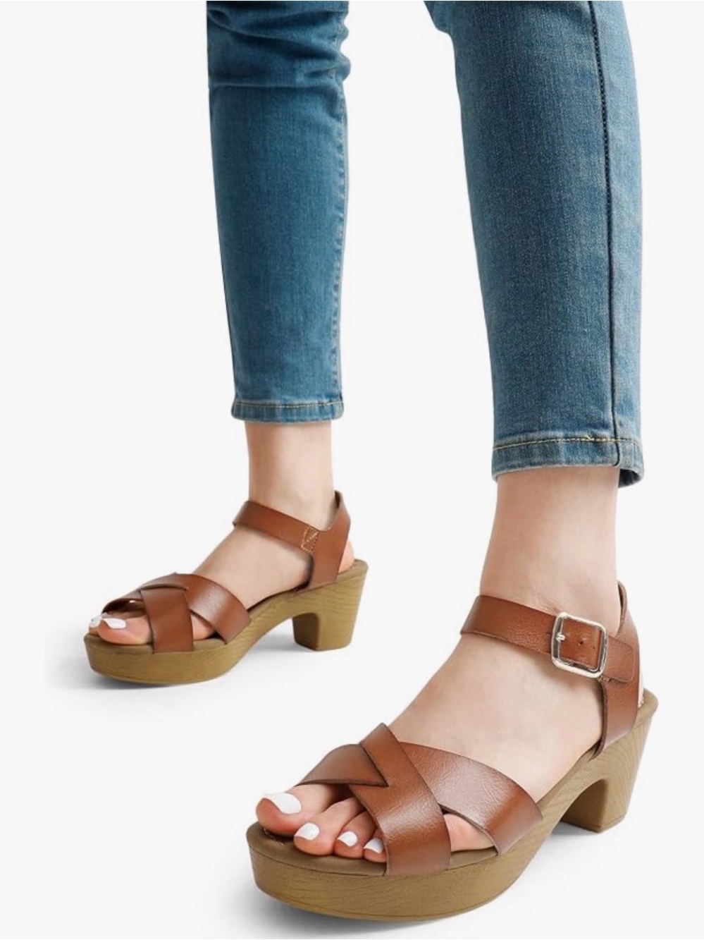 Dream Pairs cognac Ankle Strap clog Sandals